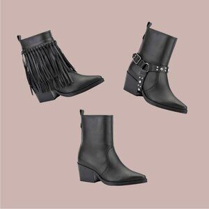 NWOB Rebel Wilson Trio 3 Style Mod Black Leather Ankle Boots